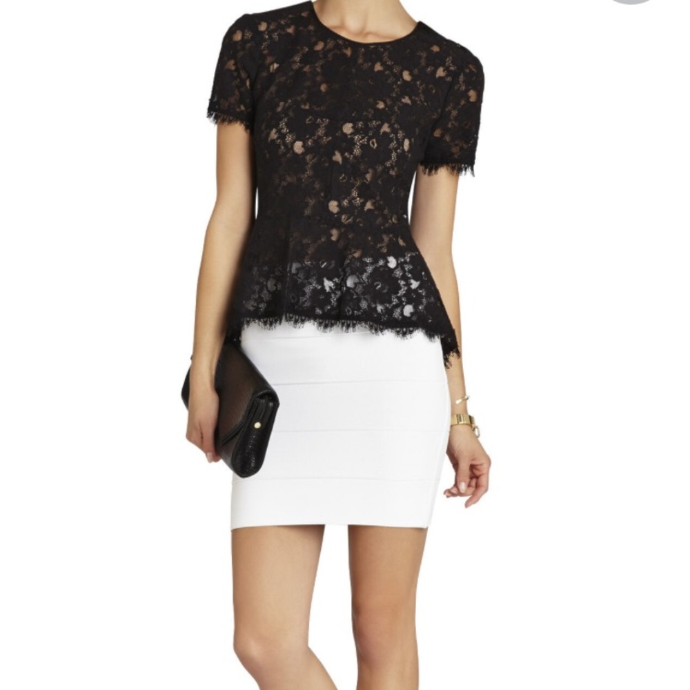 BCBG Black Lace Peplum Top